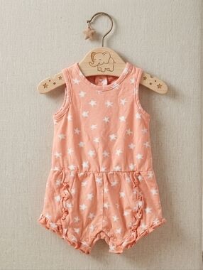 Focus Kids Baby Girl Salmon Pink Sleeveless Star Print Ruffle Romper Size 3M